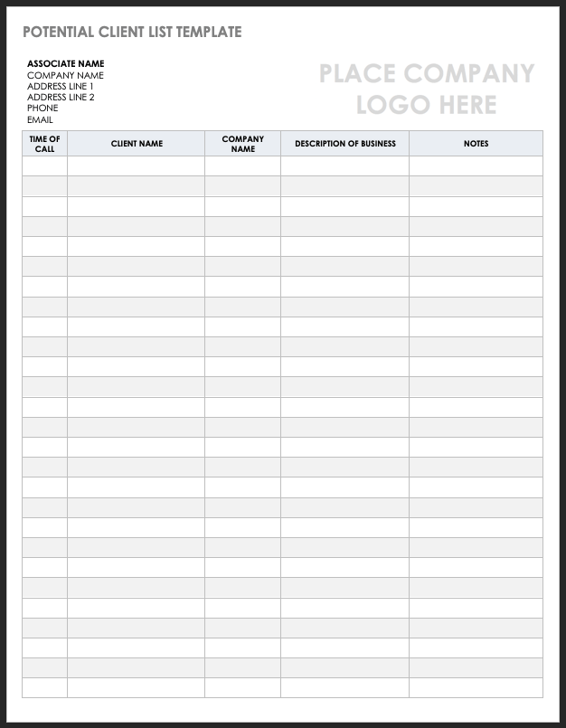 Client List Template Microsoft Word Free Word Template
