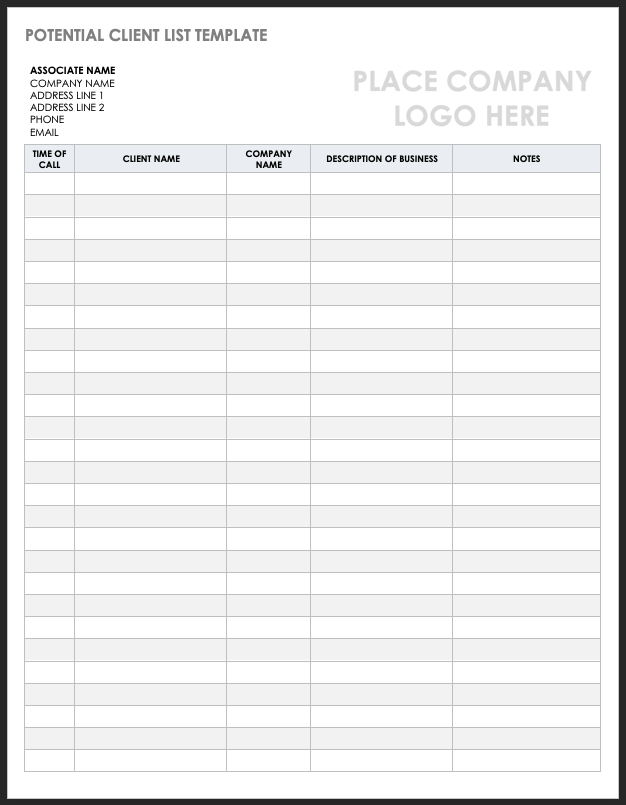 Printable Escorts Client List Template