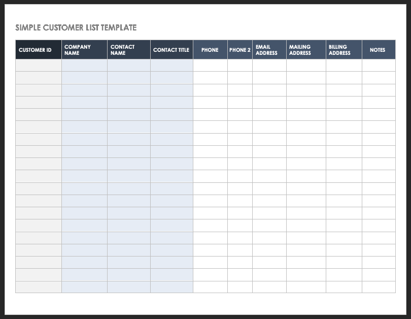 Excel Spreadsheet Template For Customer Database