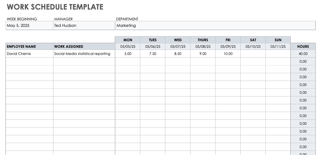 google sheet employee schedule template