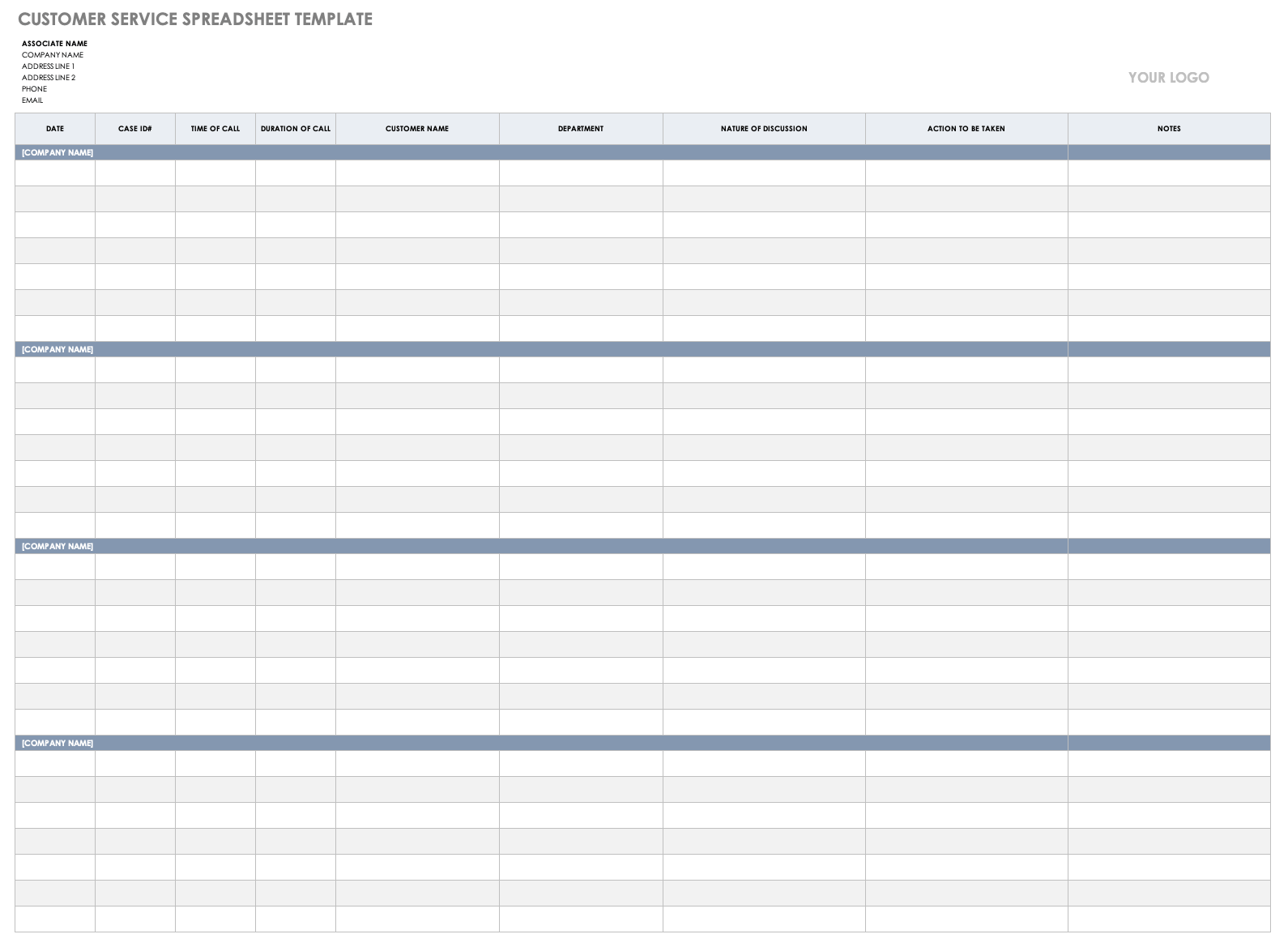 Free Call Tracking Templates Smartsheet