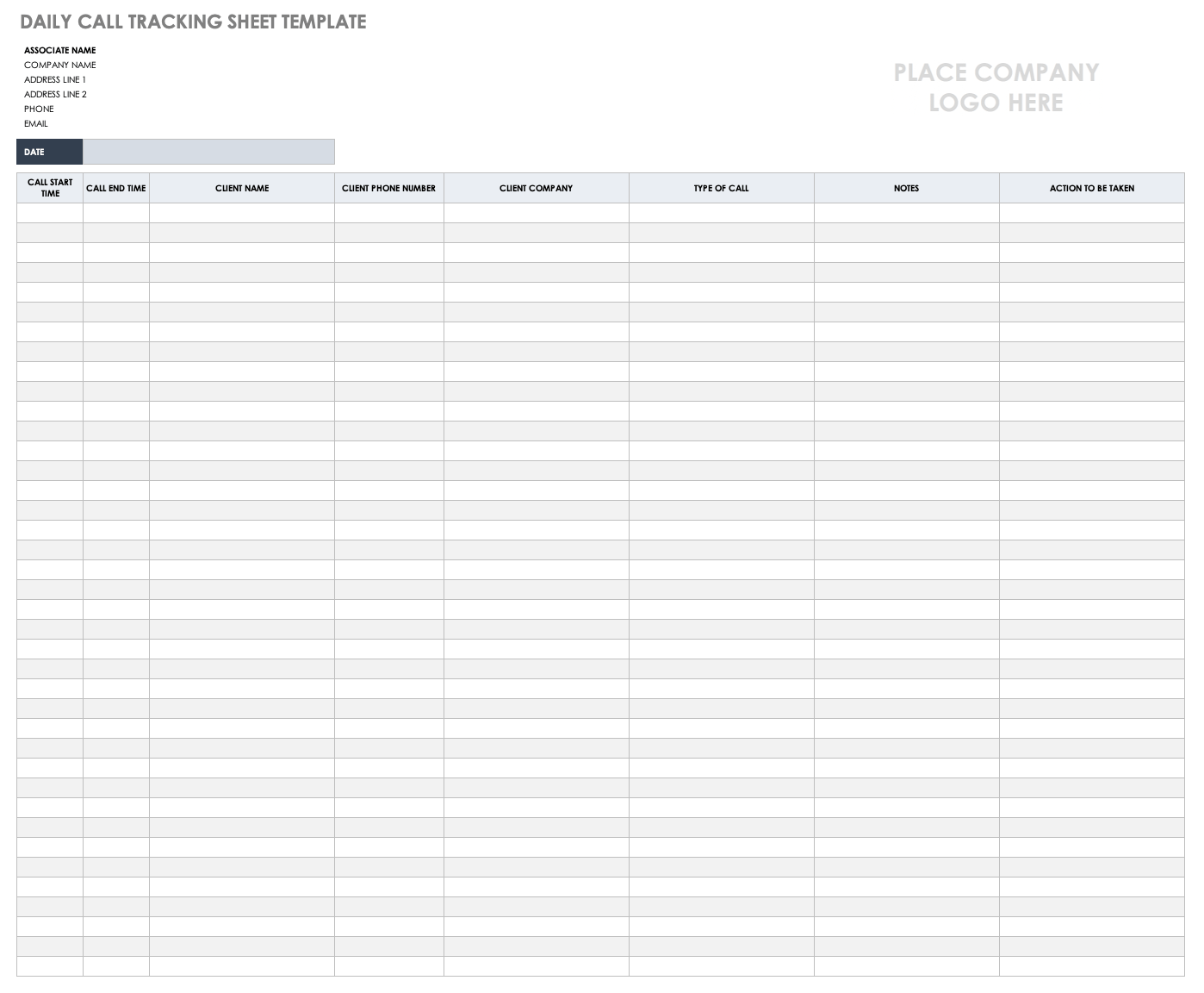 call report template excel