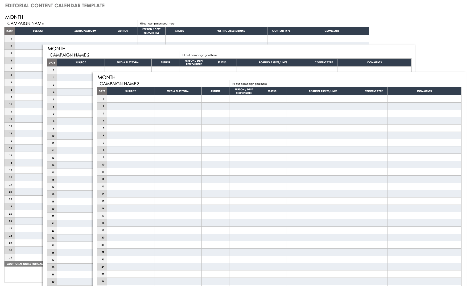 Editorial Calendar Template Free