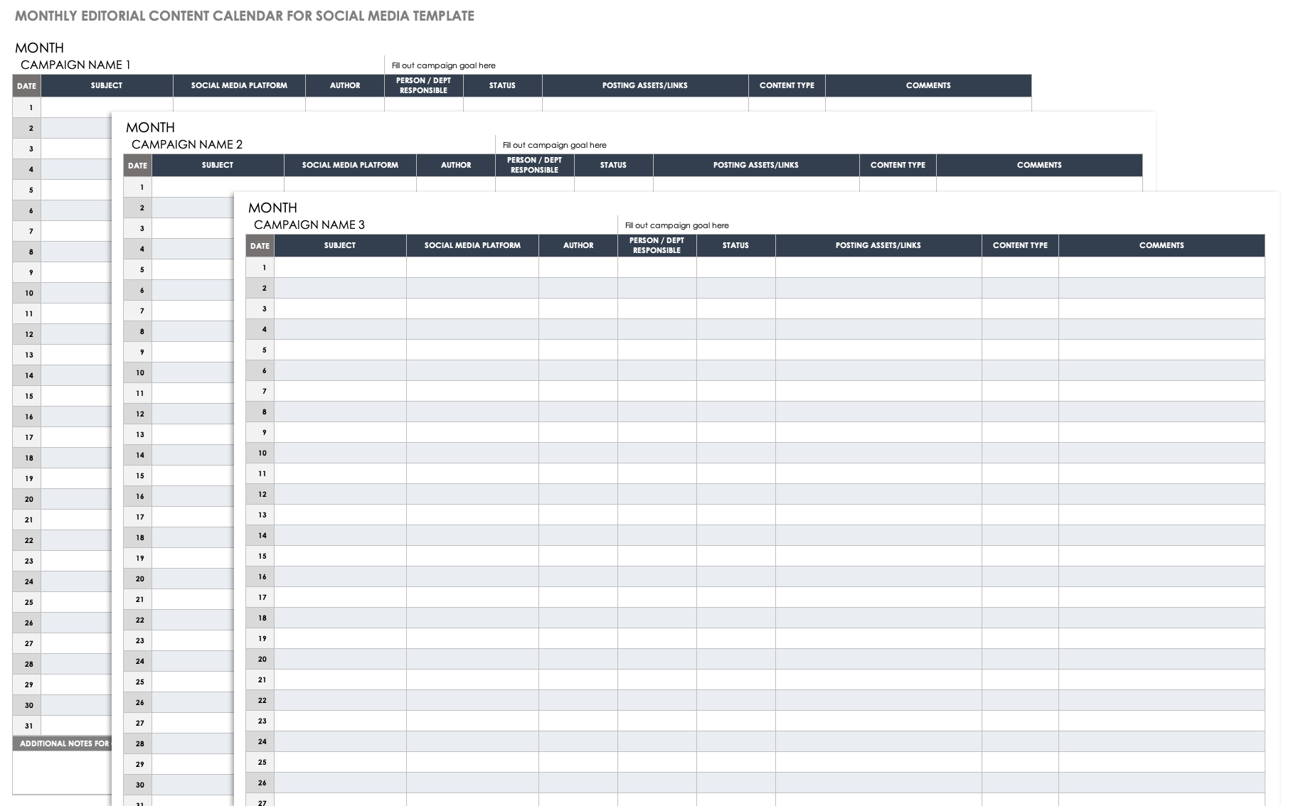 Free Social Media Editorial Calendar Templates Smartsheet