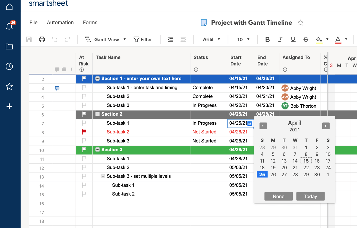 ms project timeline start date
