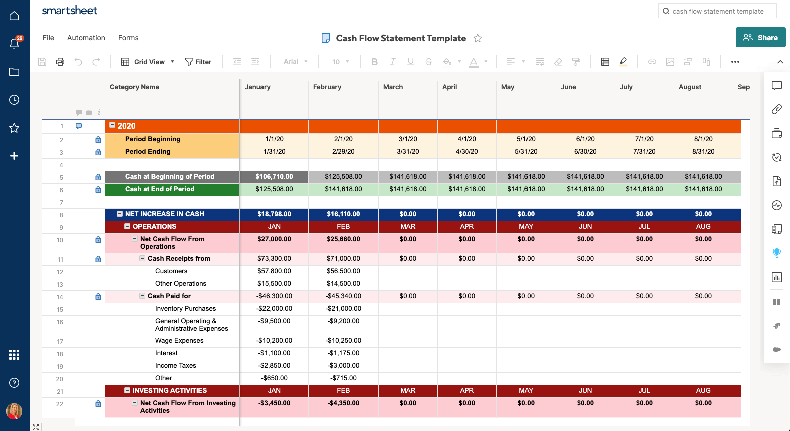 Free Cash Flow Statement Templates  Smartsheet Within Liquidity Report Template