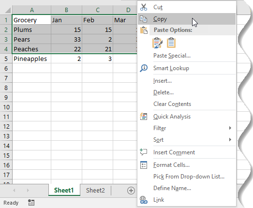 Copy Cells in Excel