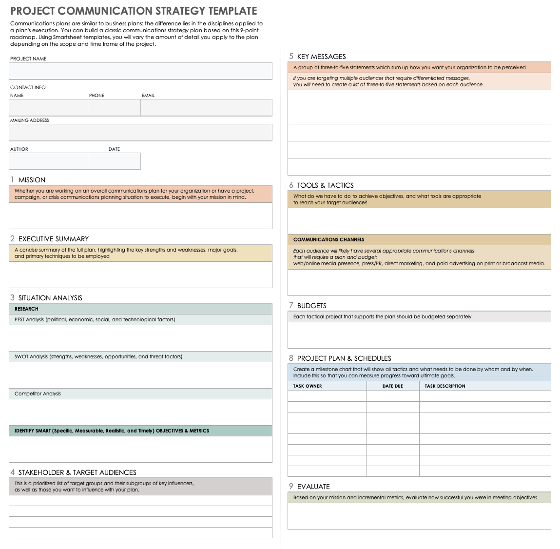 communication plan template excel