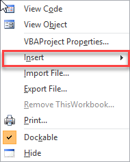 Select Insert Option Excel
