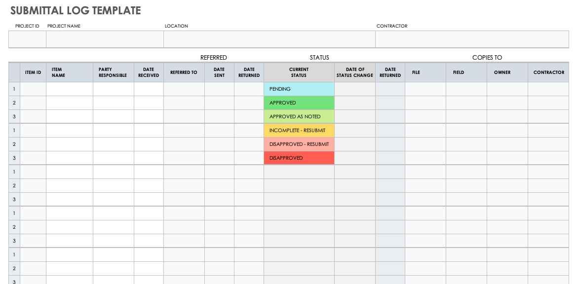 Submittal Log Template Excel In 2021 Submittal Form How To Find Out