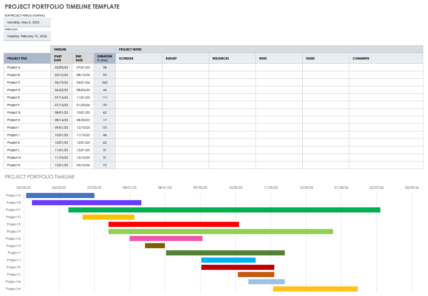 Project Portfolio Template Excel