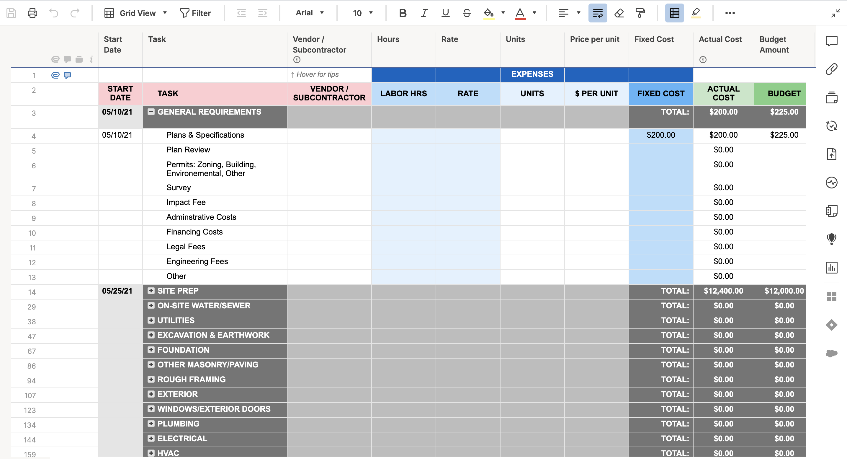 construction budget tracking