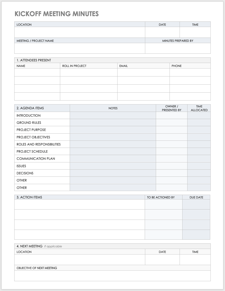 Kickoff Meeting Minutes Template