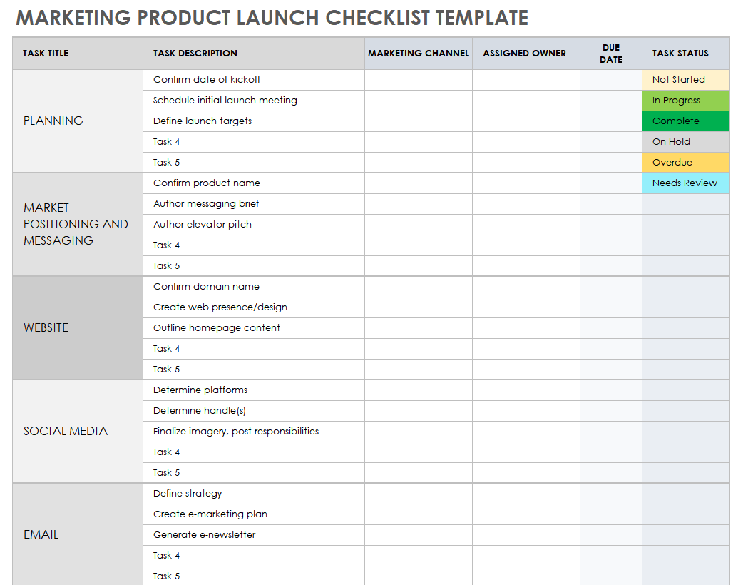 Product Launch Checklist Template Excel