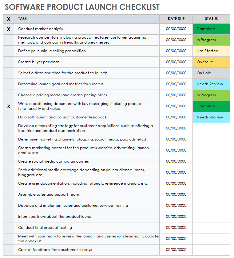 Product Launch Checklist Template Excel