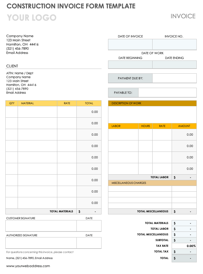 free construction invoice templates smartsheet