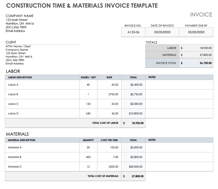 construction-time-and-material-template