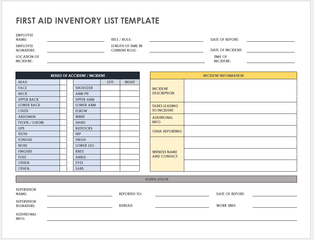blank inventory list