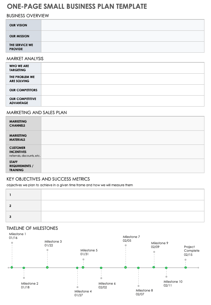 Free One-Page Business Plan Templates