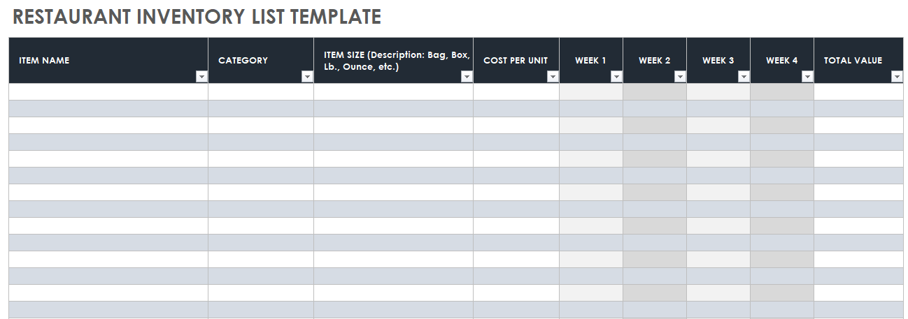 Restaurant Equipment Inventory List Template