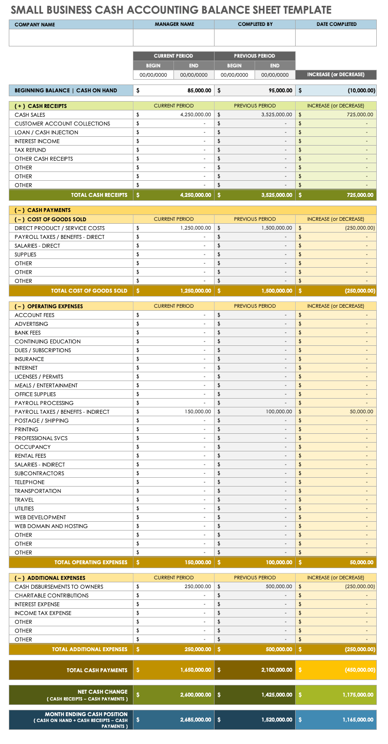 Blank Balance Sheet Example   IC Small Business Cash Accounting Balance Sheet Template 