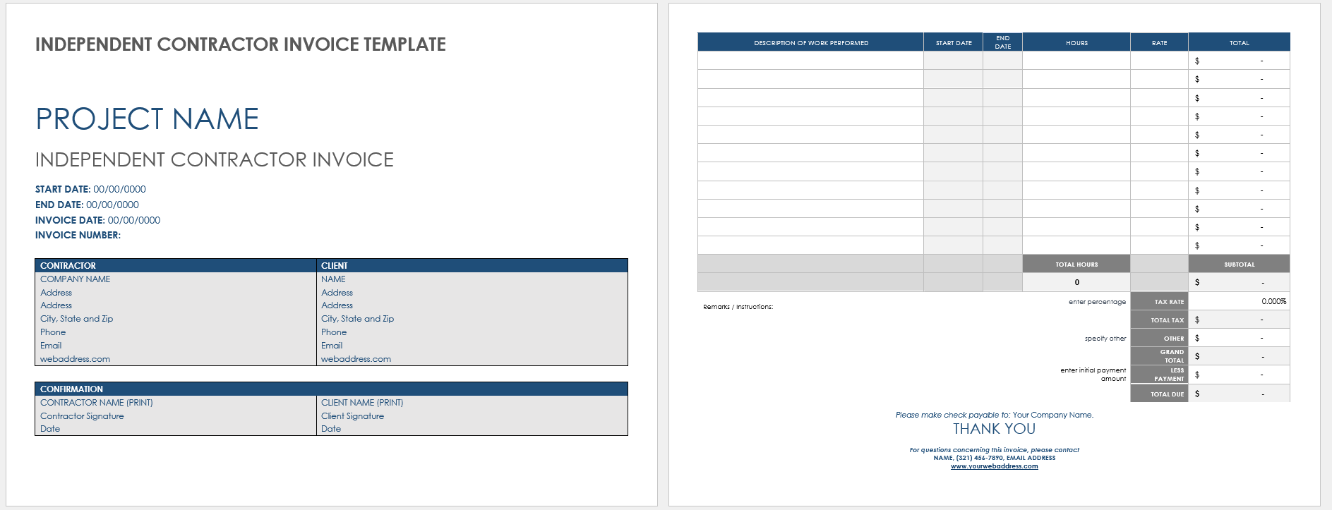 Self Employed Contractor Invoice Template