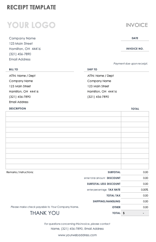 sample receipt form