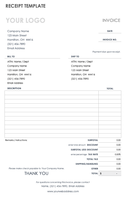 need a receipt invoice PDF template