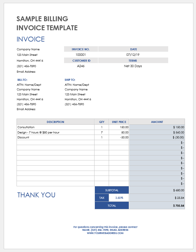 Sample Billing Invoice Template