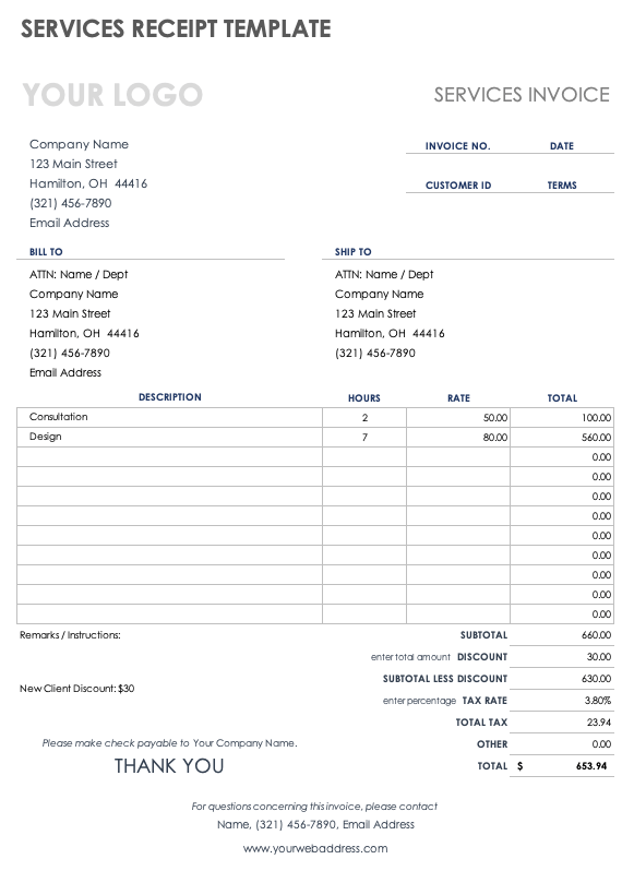 100 Free Receipt Templates  Print & Email Receipts as PDF