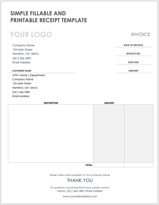 need a receipt invoice PDF template