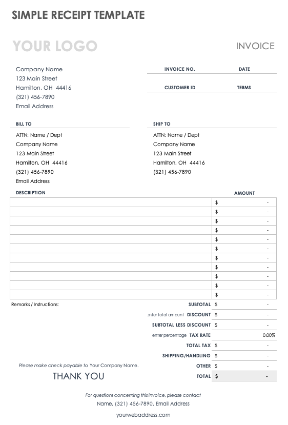 sample receipt form