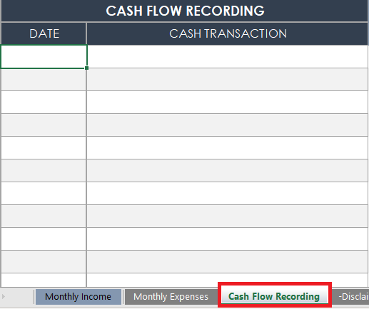 Cash flow tab