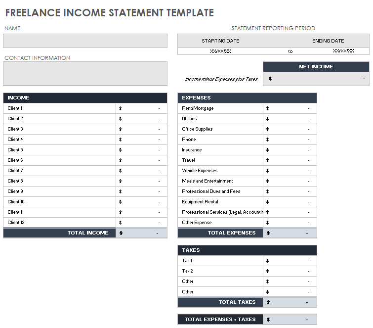 financial statement template excel