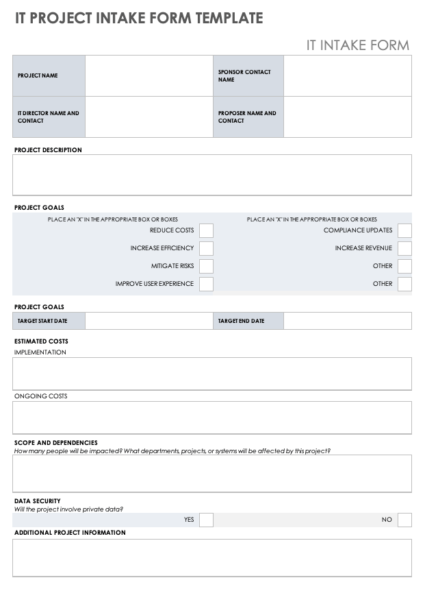 Project Intake Request Form Template