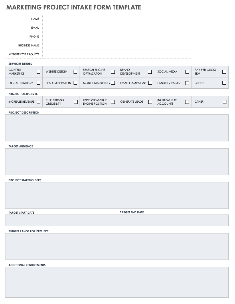 Project Intake Form Template Excel