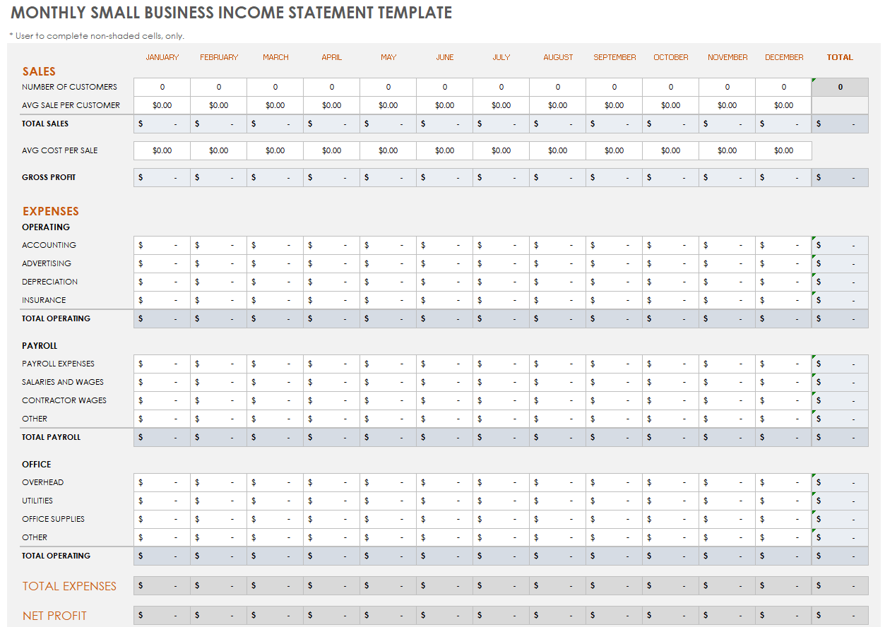 Small Business Income Statement Templates Smartsheet 6962