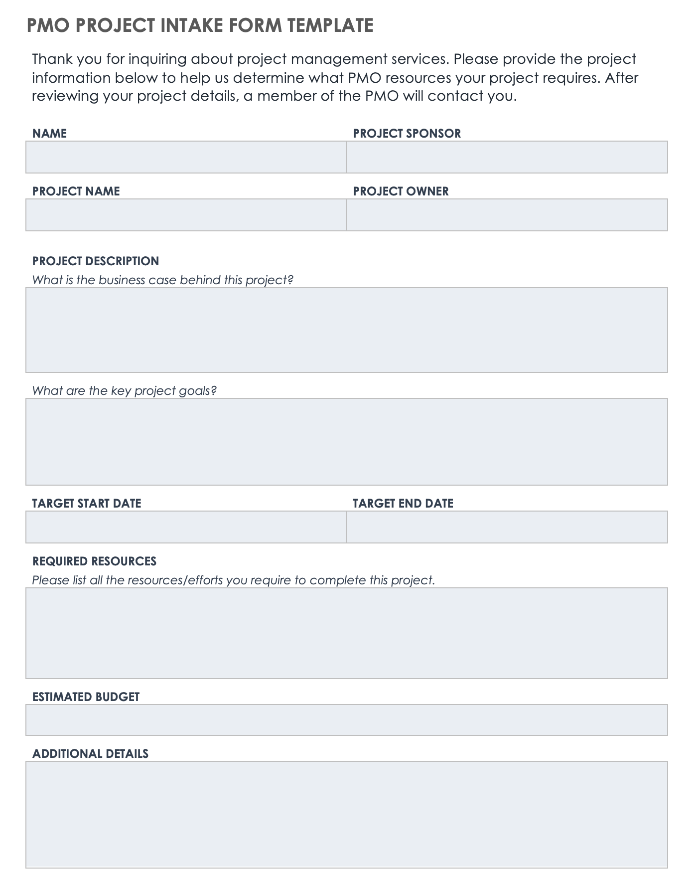 Project Management Intake Form Template HotPicture