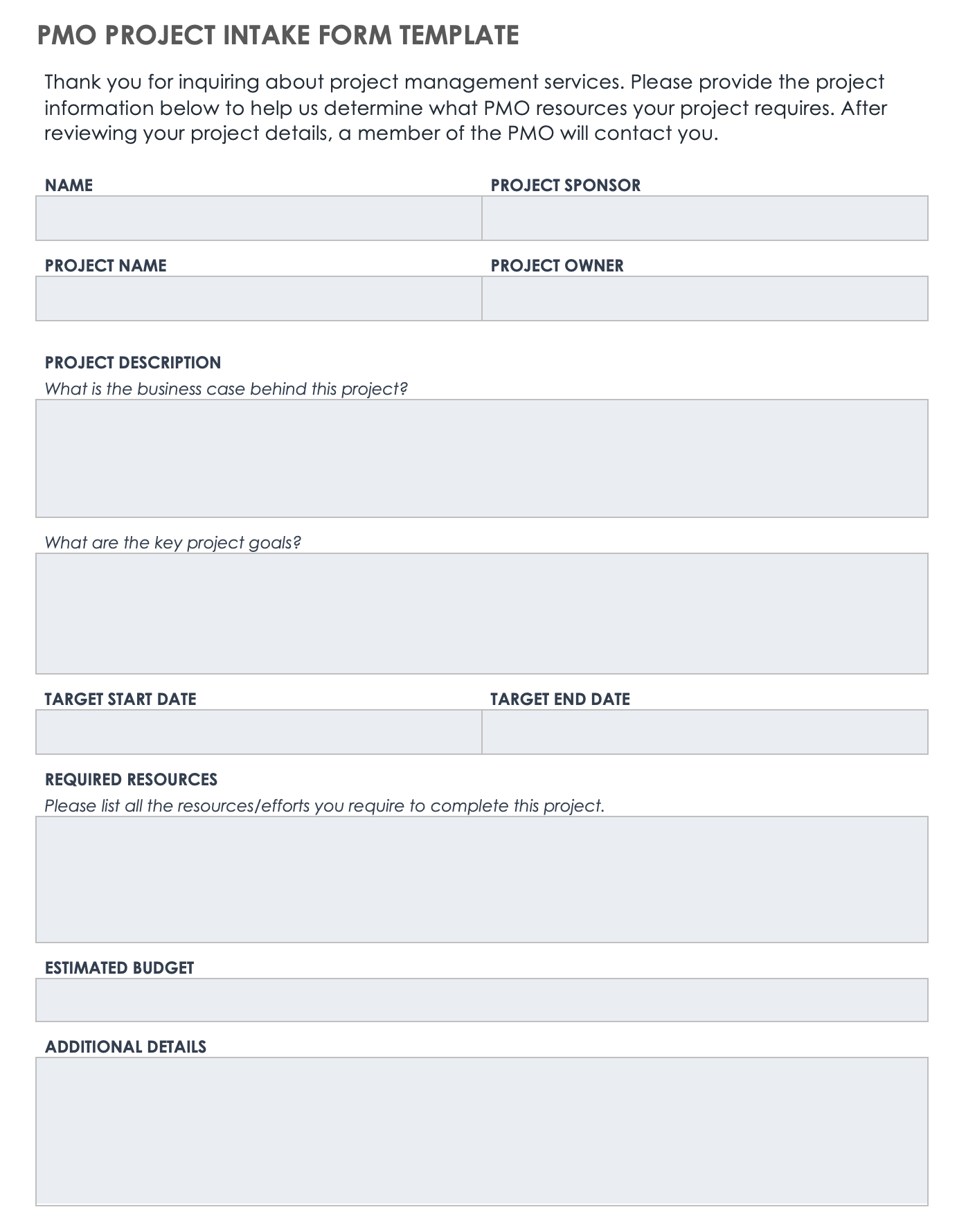 Intake Form Template Excel