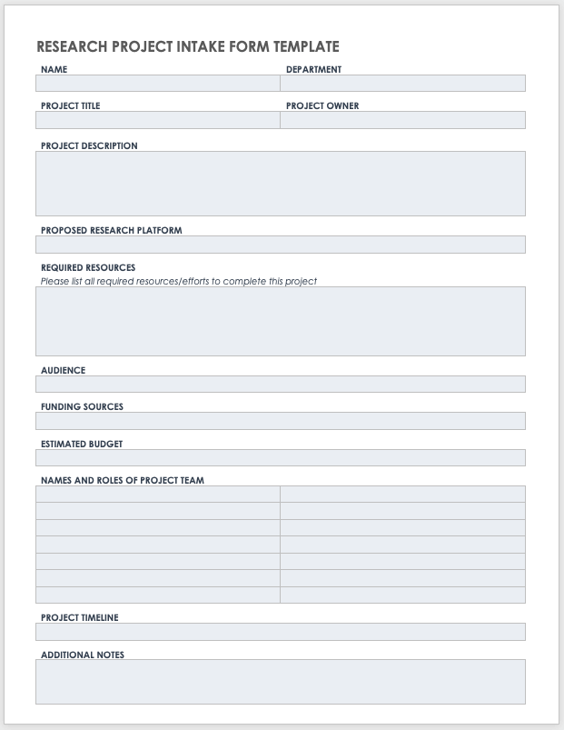 Project Intake Form Template