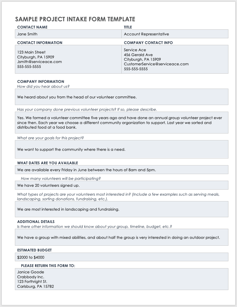 Free Project Intake Forms and Templates Smartsheet