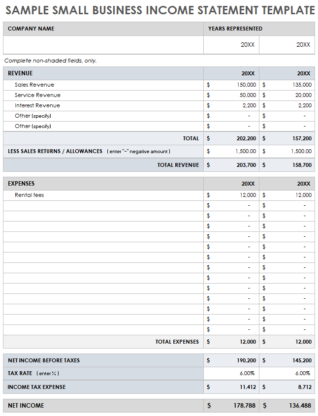 Sample Project Income Statement