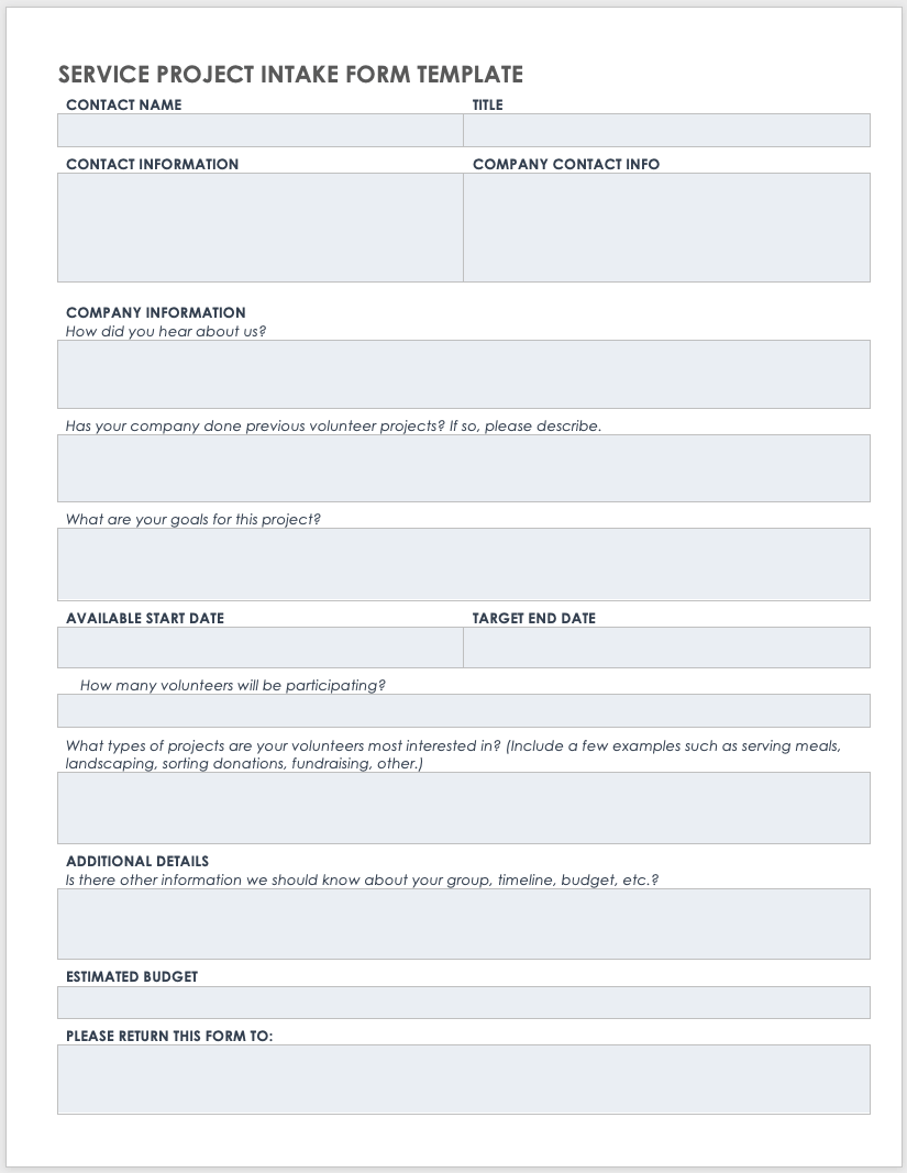 Project Intake Form Template