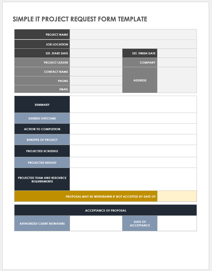 IT Project Request Forms Templates Smartsheet