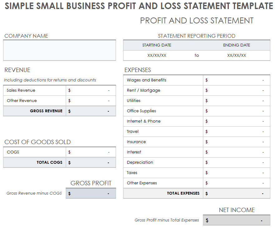 Small Business Income Statement Template