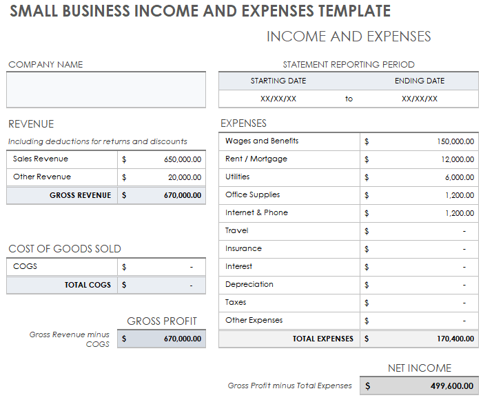 IC Small Business Income And Expenses Template 