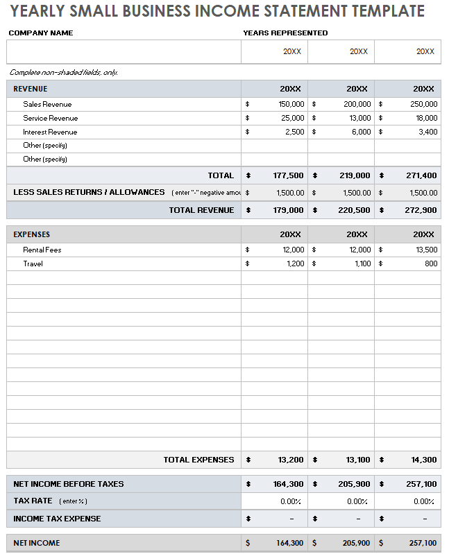 Small Business Income Statement Templates | Smartsheet   Worksheets Library