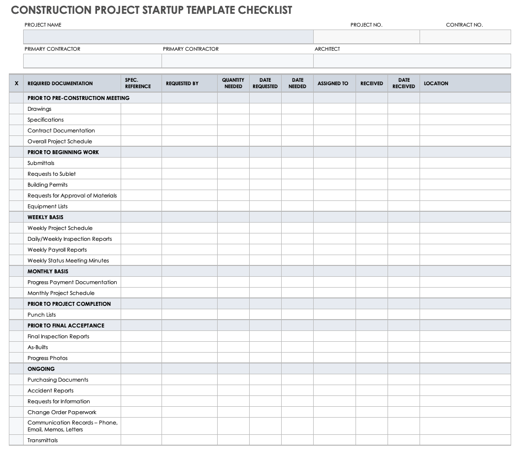 Construction Project Startup Checklist Template   IC Construction Project Startup Template Checklist 