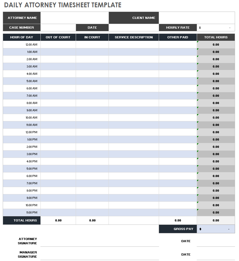 Attorney Timesheet Template Excel