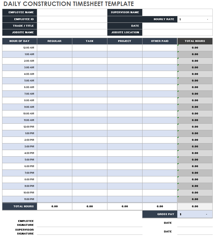 daily timesheet excel template